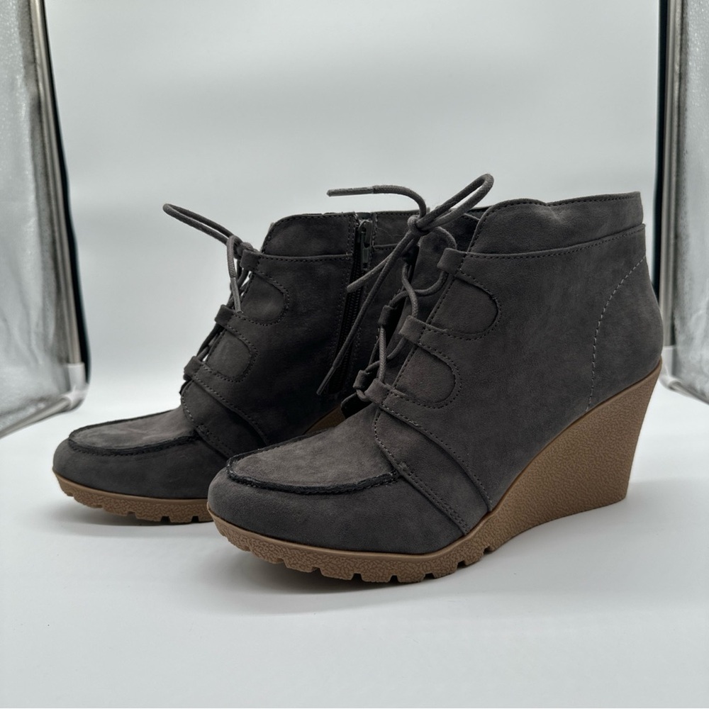 Maurices Charcoal and Brown Wedge Ankle Boots